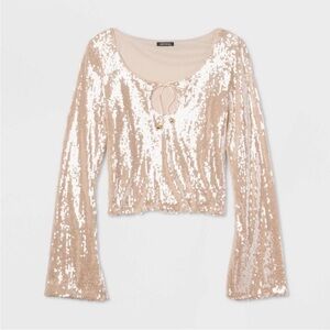 Bell Long Sleeve Sequin Top in Gold